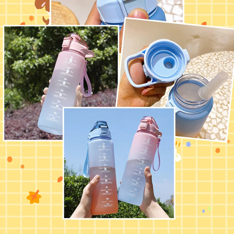 900ML Plastic Water Bottle for Adults, with Time Marker