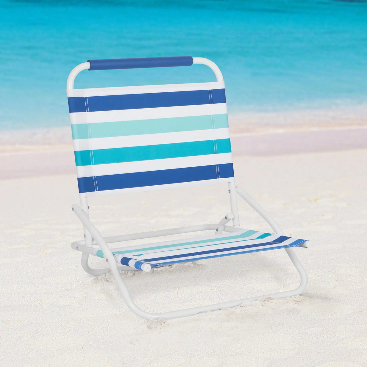 Folding Beach Chair Blue & Teal Stripe  