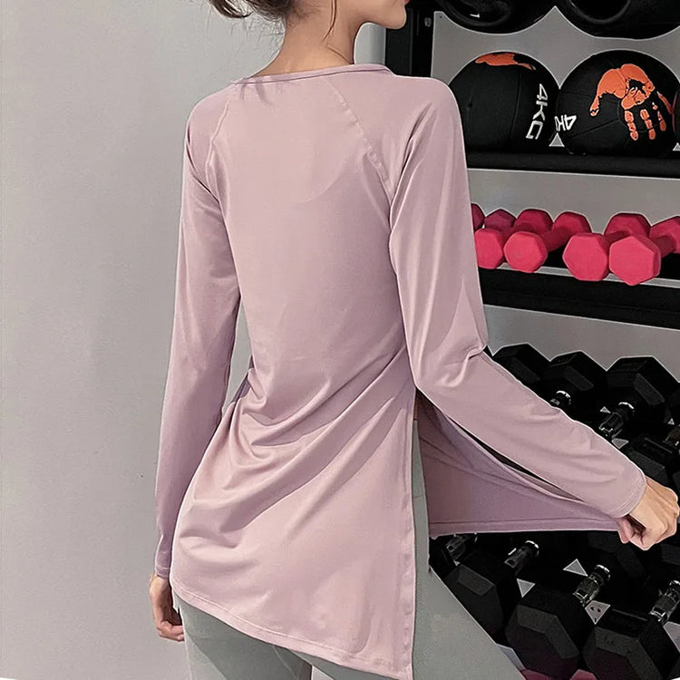 Pleated Side Slit Long Sleeve Sports Shirt for Womenwomen's Shirts24 Hour Sport