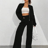 Ladies Polyester Suit Set: Slimming Two-Piece with Long Pants & Jacket 24 Hour Sport