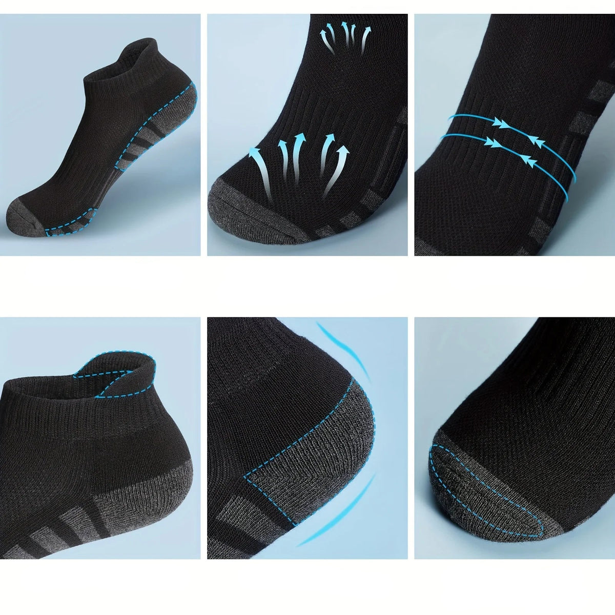 Men's Low-Cut Sports Socks Breathable Mesh & Ankle Support