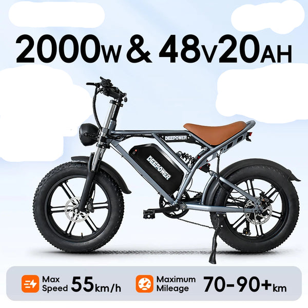 Electric Bicycle: 20" Fat Tires, Dual Battery, 48V, 55Ah