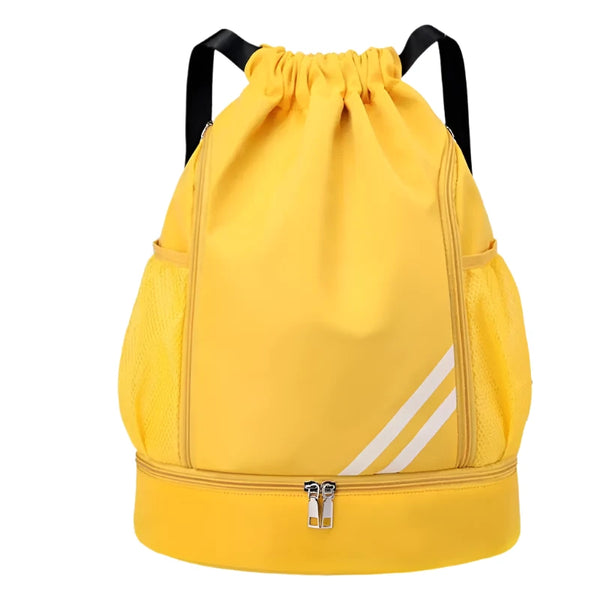 Drawstring Backpack with Mesh Pockets and Shoe Compartment
