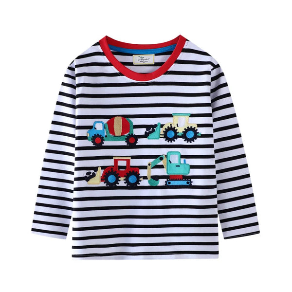 Kids' Striped Long Sleeve Tee Applique & Embroidered