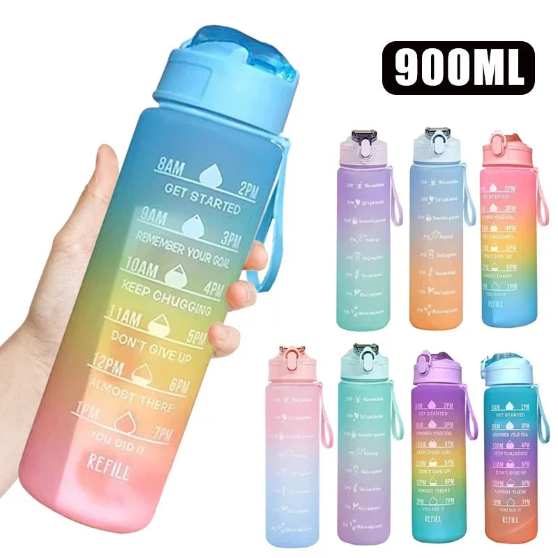 900ML Plastic Water Bottle for Adults, with Time Marker