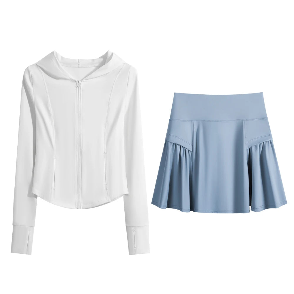 2-Piece Tennis Skirt & Jacket Set: Golf, Yoga & Streetwear