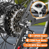 Heavy-Duty Foldable Electric Bike for Adults with 7-Shock Suspension, 500+ lbs Capacity, 740W Motor, 25MPH, 720Wh, Customized 24 Hour Sport