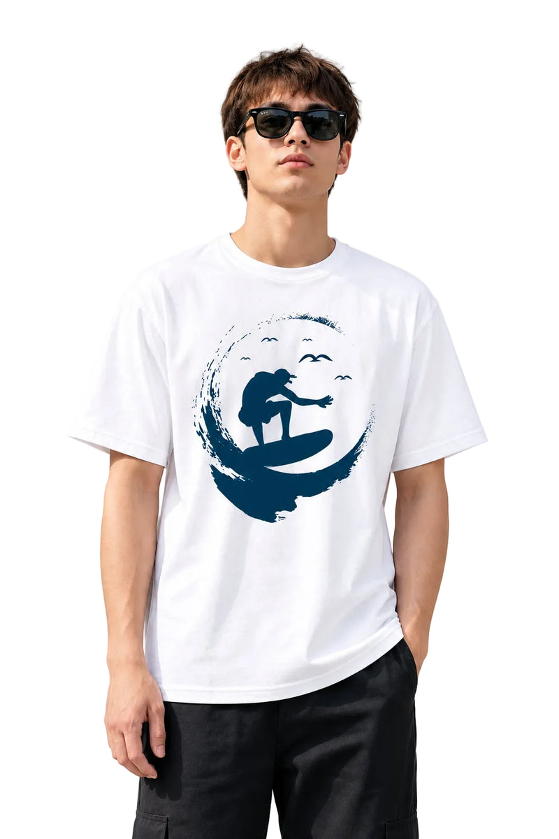 Men's Surf Print Loose Casual Beach Graphic T-Shirt