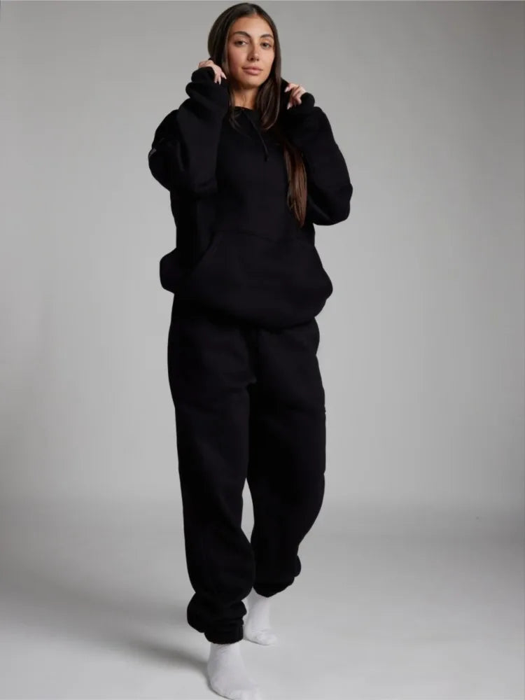 Autumn Winter Casual Two-Piece Set: Loose Pocket Hoodie & Pants