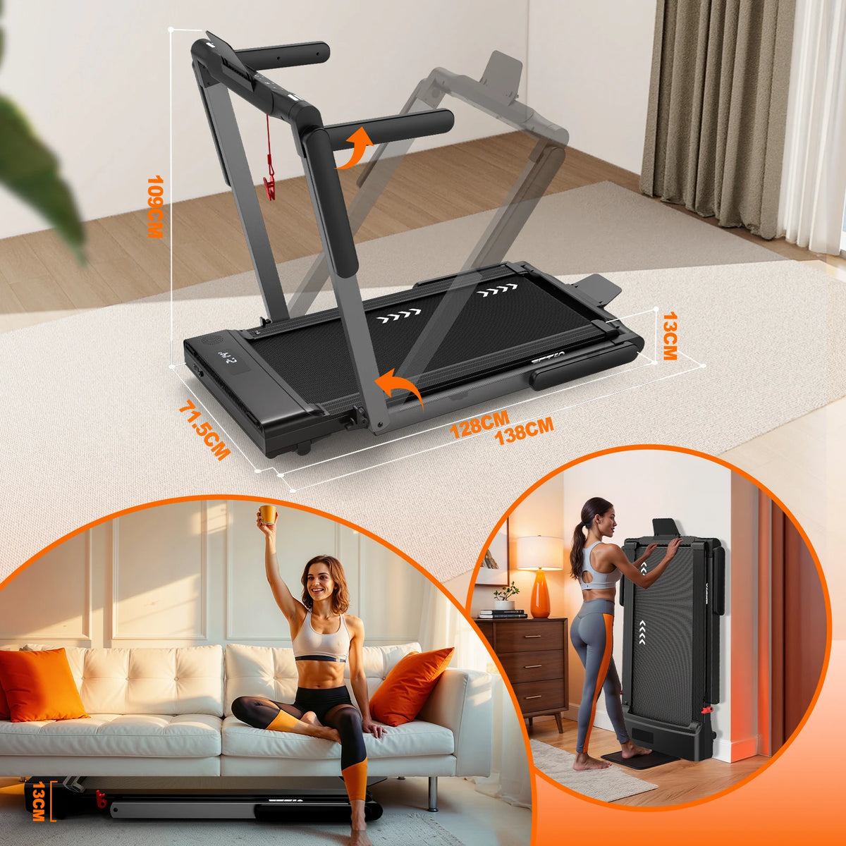 Foldable Home Treadmill: Dual LED & App Compatible