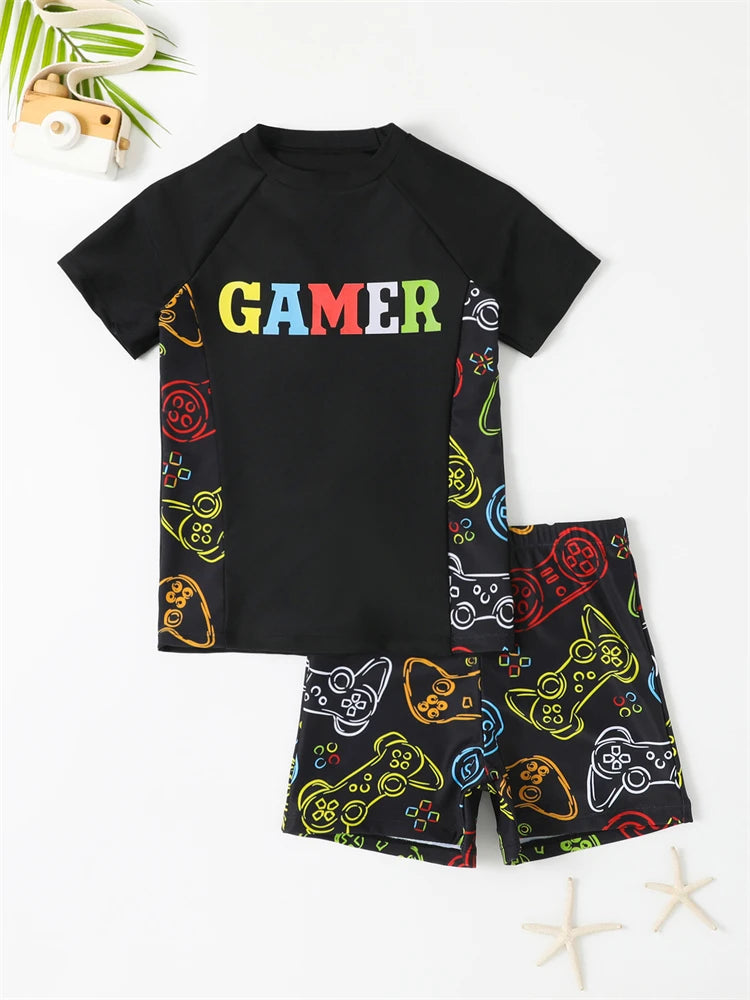 Boys' Short Sleeve Swimwear with Cool Graffiti