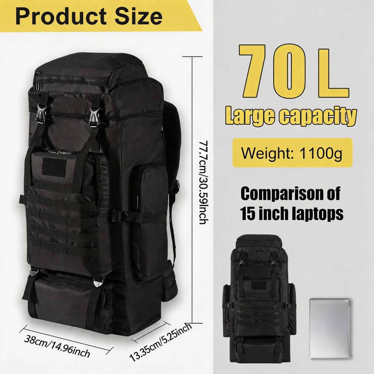 70L Hiking & Camping Backpack with Multiple Compartments