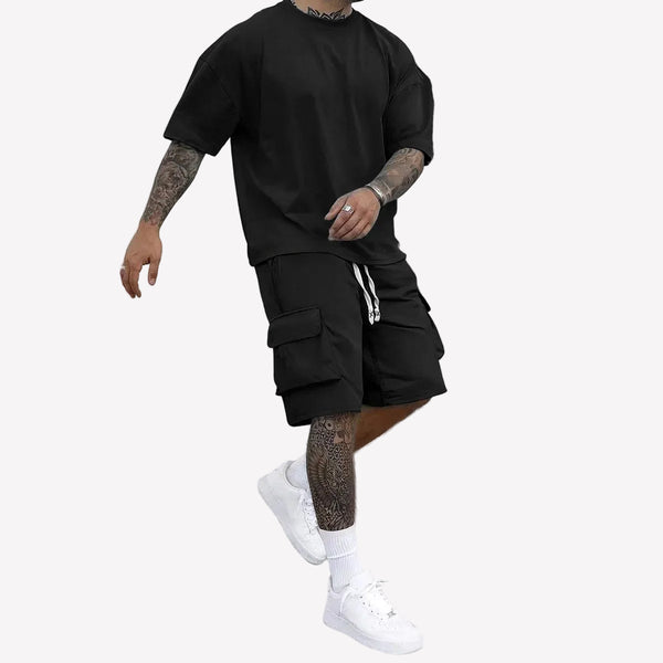 Men's Casual Multi-Pocket Short & T-Shirt Activewear Set
