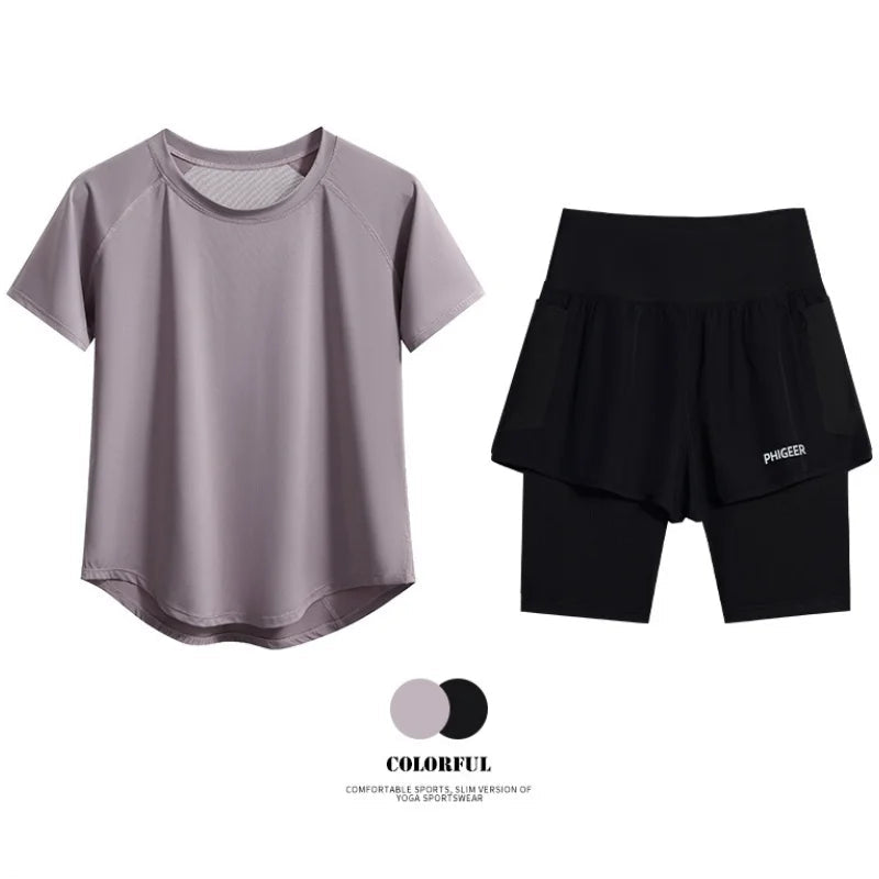 DRUR Summer Running Set Loose Breathable Quick Dry Sweat Suit Women Gym Workout Outfit 2 Piece Sportswear Tracksuit  Activewear 24 Hour Sport