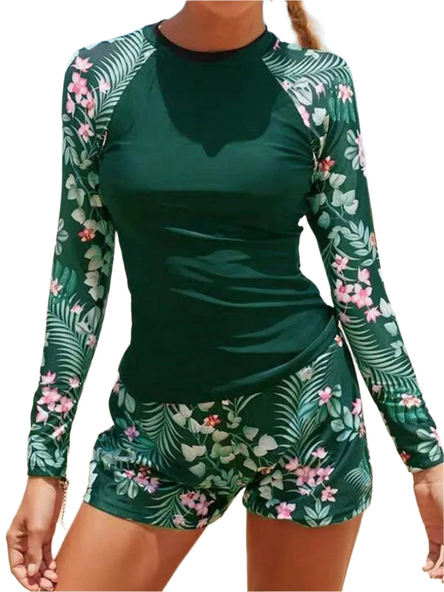 Long Sleeve Two-Piece Printed Swimsuit