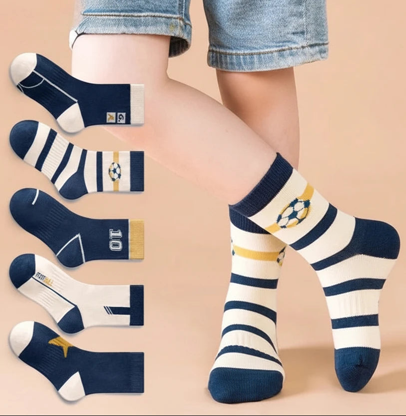 5-Pack Boys' Cotton Football & Striped Socks
