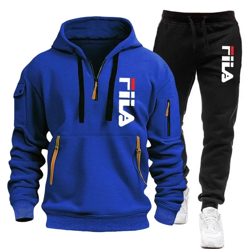 Men’s Winter Hooded Tracksuit: Multi-Pocket 2-Piece Set