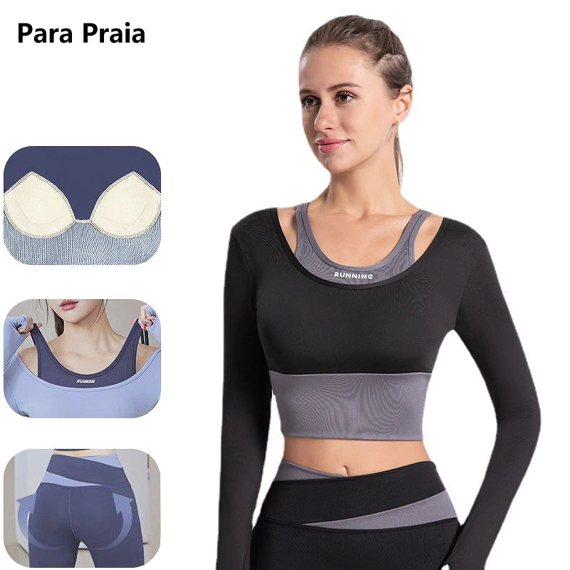 Long Sleeve Fitness Set with Built-in Bra