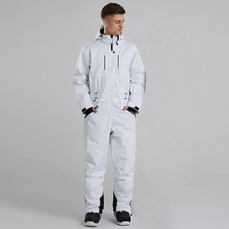 Waterproof One-Piece Snowsuit: Hooded Ski Jumpsuit for Snowboarding