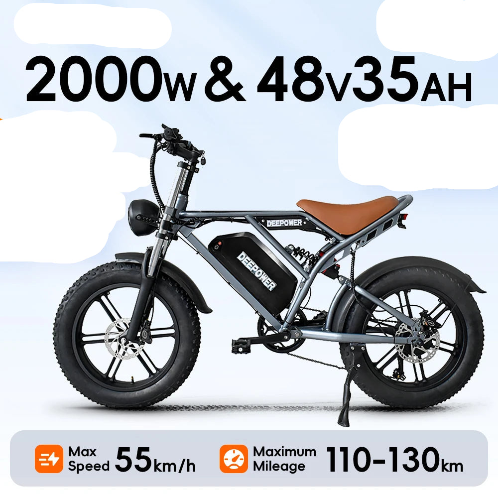 Electric Bicycle: 20" Fat Tires, Dual Battery, 48V, 55Ah