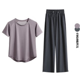 DRUR Loose Breathable Yoga Set Women Lightweight Running Tracksuit 2 Piece Gym Outfit Summer Sportswear Tops Pants Suit Yogawear 24 Hour Sport