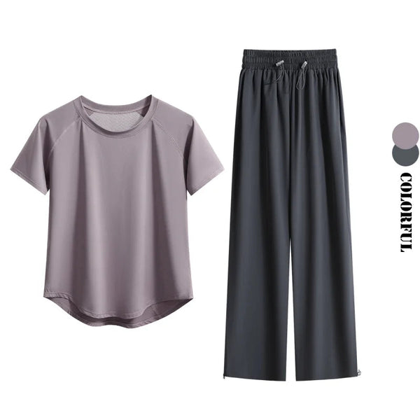 DRUR Loose Breathable Yoga Set Women Lightweight Running Tracksuit 2 Piece Gym Outfit Summer Sportswear Tops Pants Suit Yogawear 24 Hour Sport