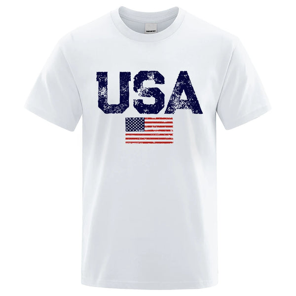 Vintage USA Flag Hip Hop Breathable Cotton Oversized T-Shirt
