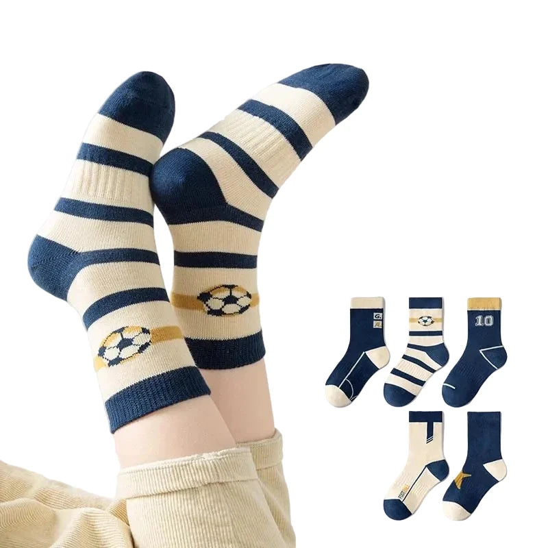 5-Pack Boys' Cotton Football & Striped Socks