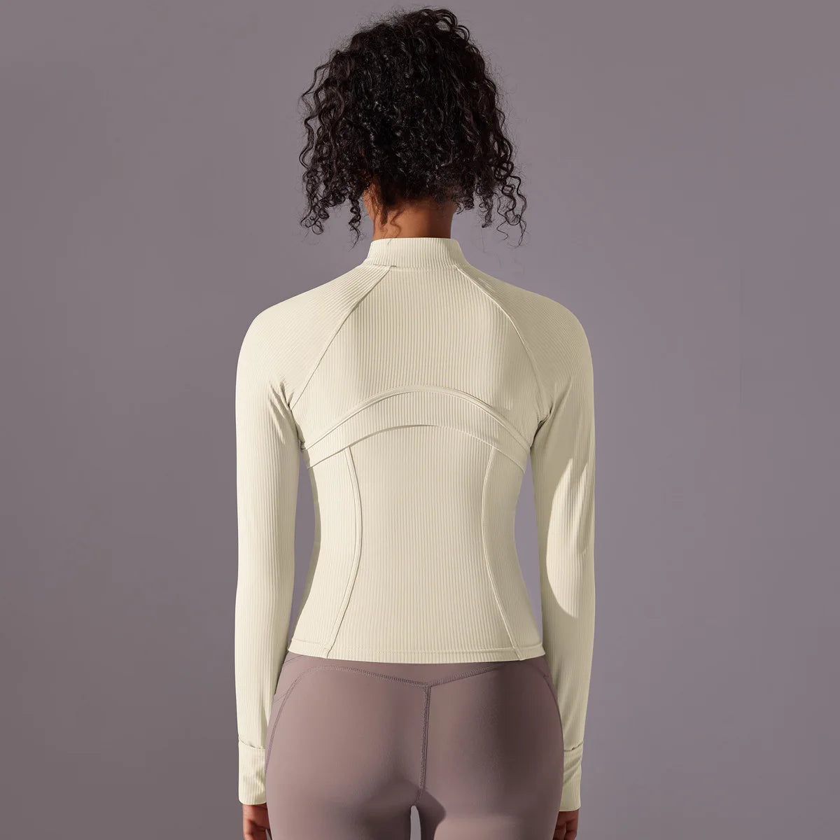 Stand-Up Collar, Long-Sleeve Yoga Coat with Zipper