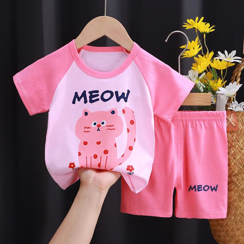 Kid's Summer Cotton Bear T-Shirt & Shorts 2-Piece Set