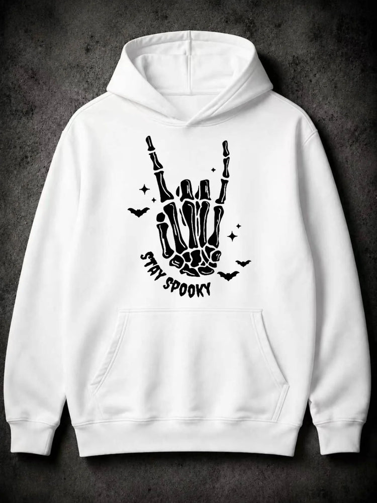 Men's Stay Spooky Skeleton Rock Hand Hoodie