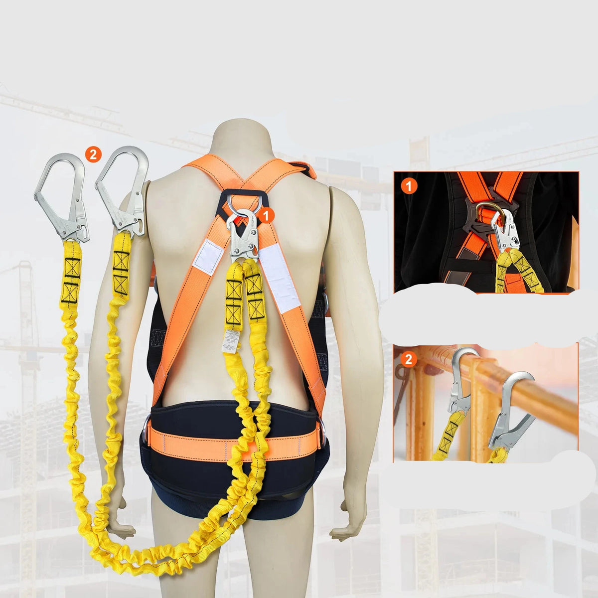 38mm Fall Protection Lanyard with Dual Snap Hooks