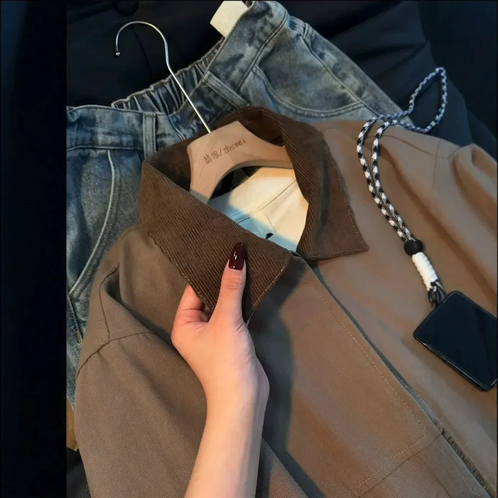 Vintage Men’s Autumn Workwear Jacket Retro Turn-Down Collar