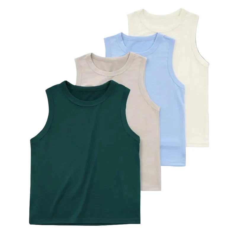 Children's 4-Piece Solid Basic Vests Soft & Comfortable