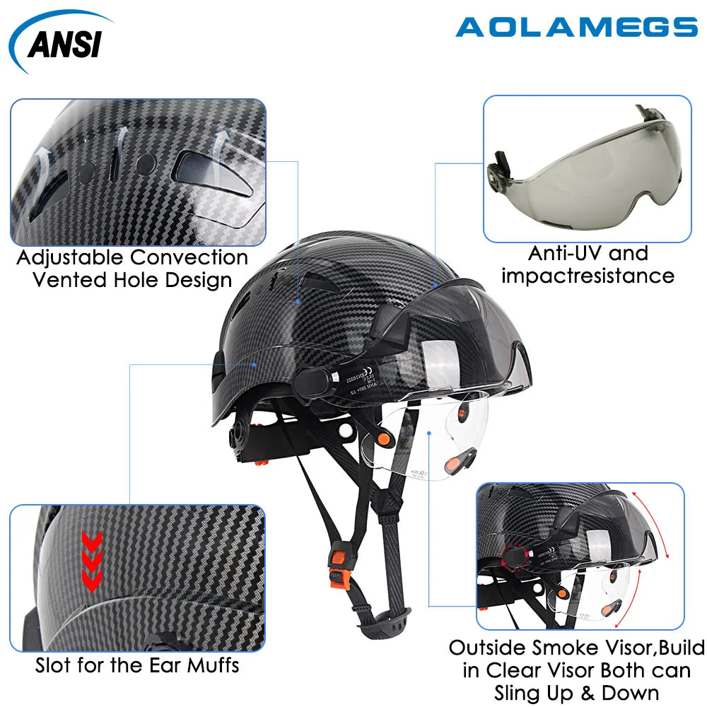 Carbon Fiber Pattern Safety Helmet with Visor & Goggles