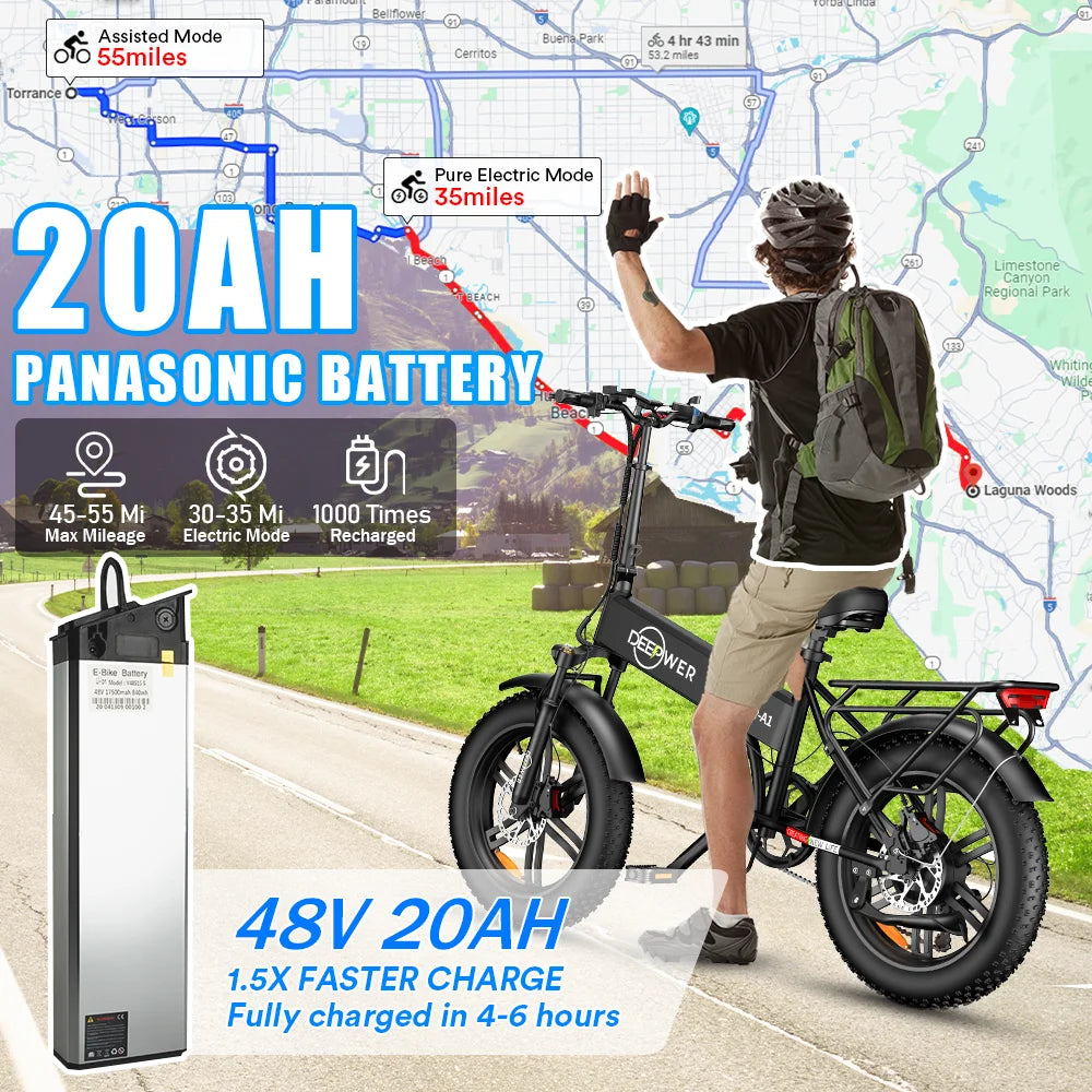 Mountain Folding E-Bike - 48V, 20AH Battery, 35-50 Miles