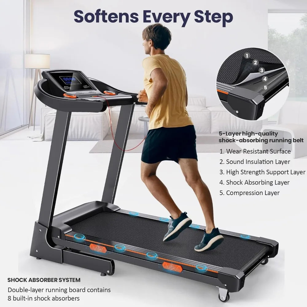 Home Treadmill with 15% Auto Incline, 3.5 HP Motor, and Wide Belt