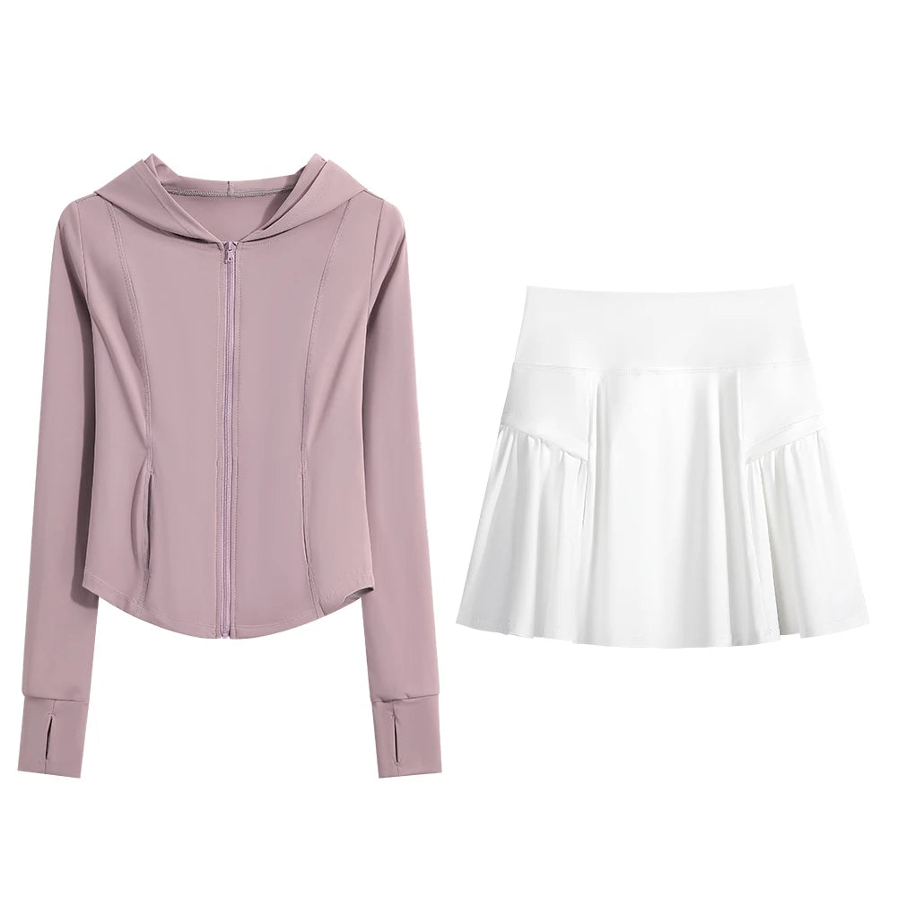 2-Piece Tennis Skirt & Jacket Set: Golf, Yoga & Streetwear