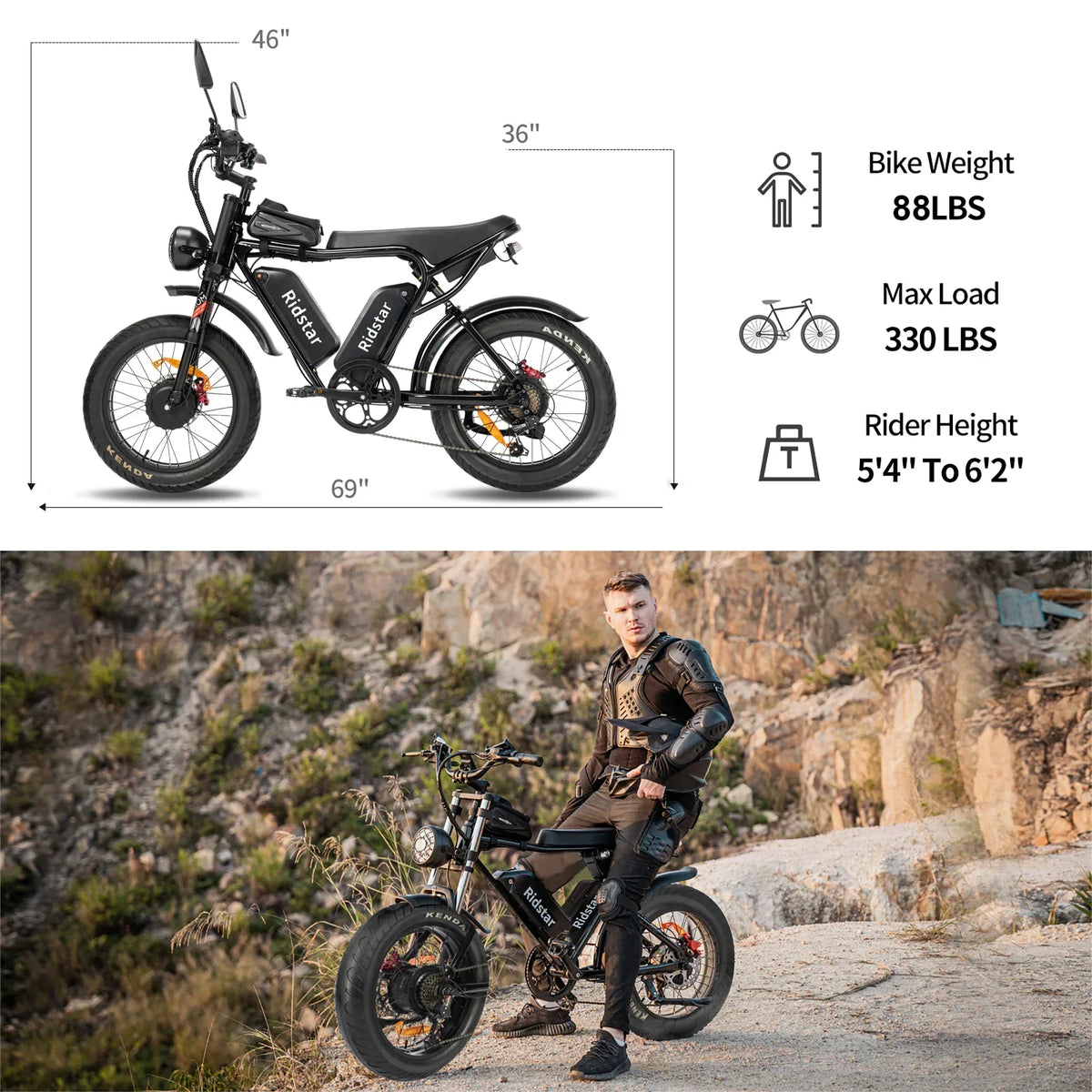 Electric Mountain Bike with 40AH Battery & 60KM/H Speed