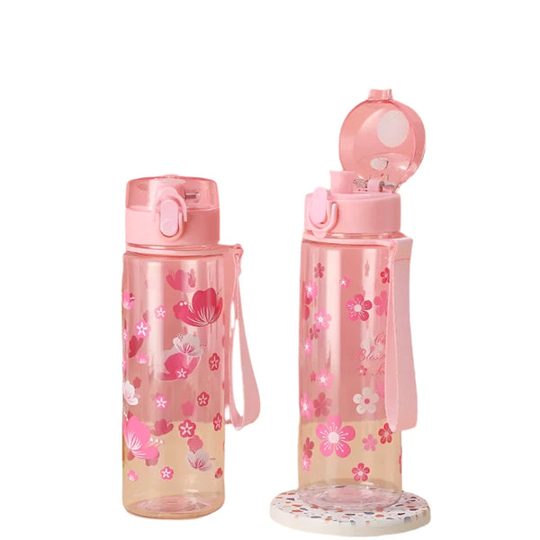 500ml Reusable Water Bottle with Cute Cherry Blossom Print
