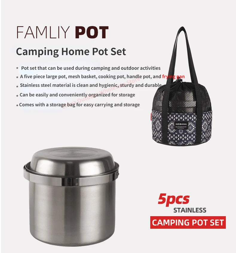 Outdoor Stainless Steel Pot Set for Camping, Picnic,Household