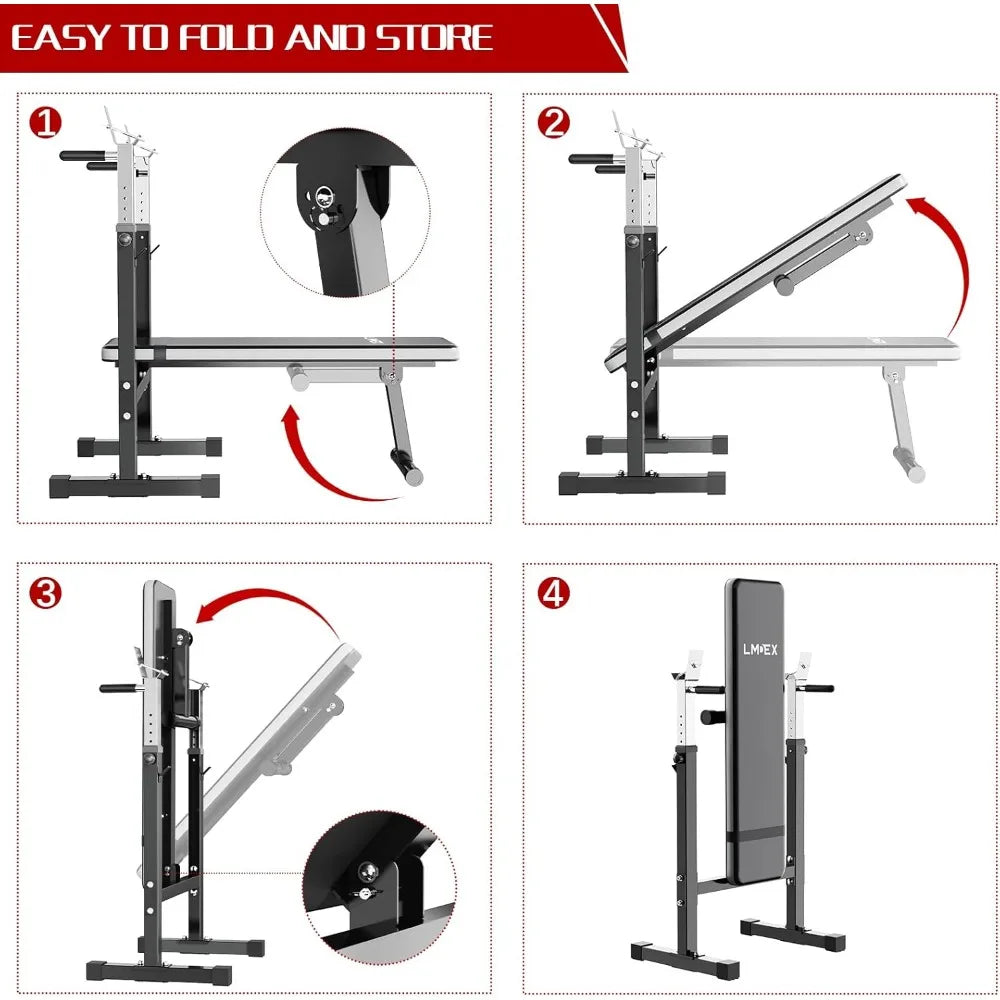 Adjustable Weight Bench with Squat Rack, Dip Station, and More