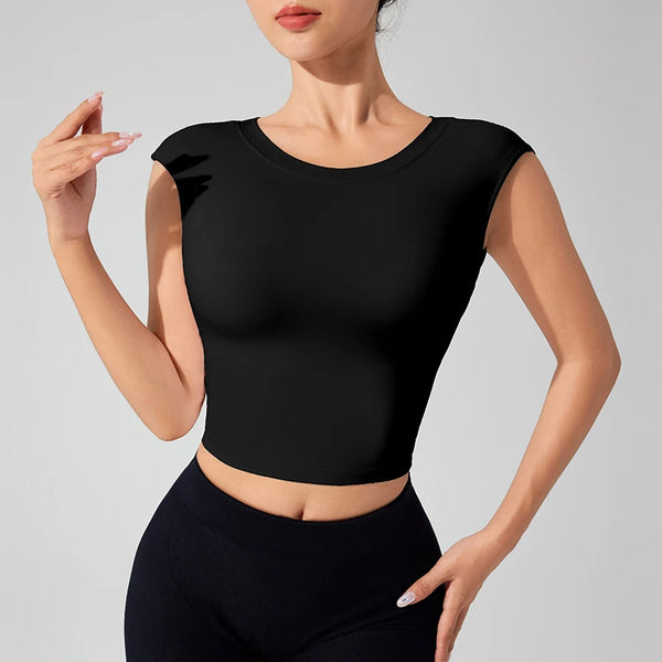 Backless Dance & Fitness Tee with Built-In Pads