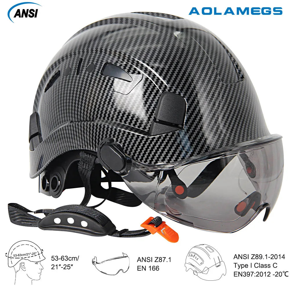 Carbon Fiber Pattern Safety Helmet with Visor & Goggles