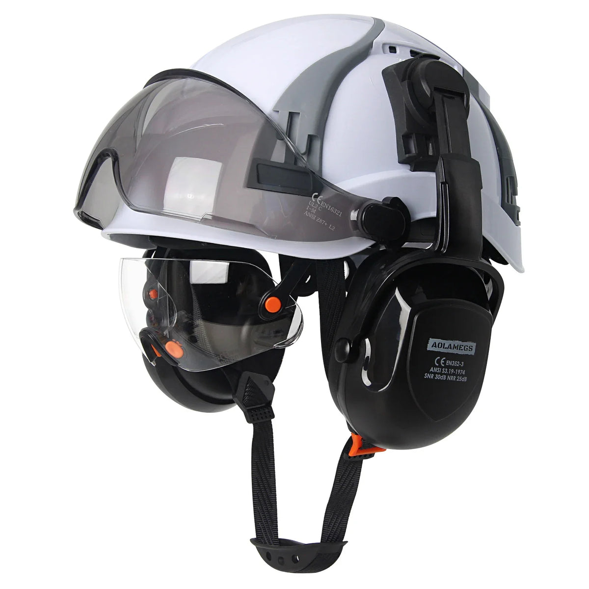 Carbon Fiber Vented Safety Helmet with Earmuffs & Goggles