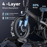 1000W Peak 25MPH Adult Electric Bike, Aluminum Frame, 20'' Fat Tires 24 Hour Sport