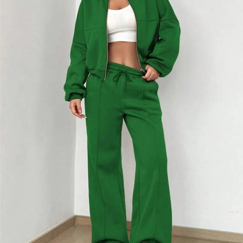 Ladies Polyester Suit Set: Slimming Two-Piece with Long Pants & Jacket 24 Hour Sport