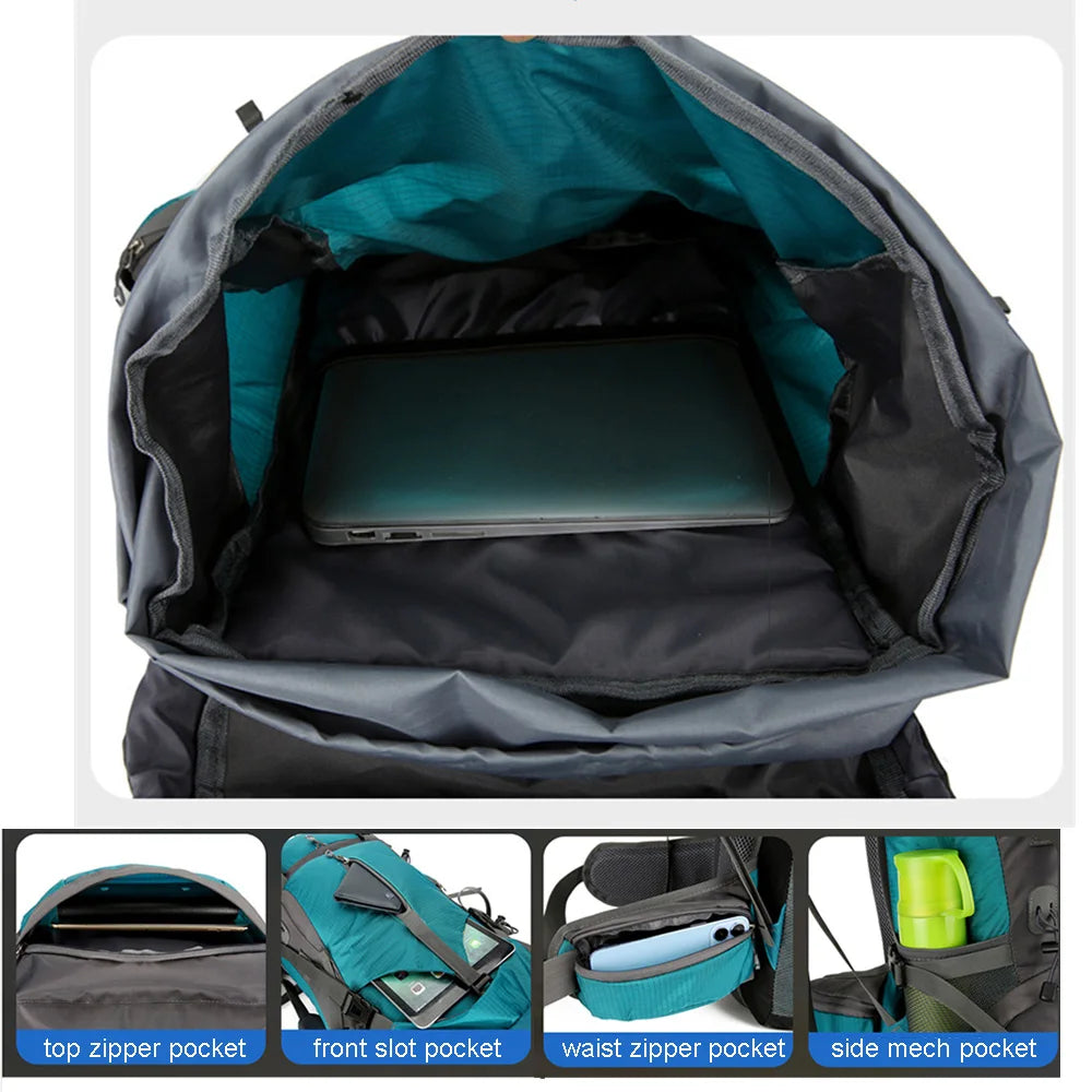 70L Camping Backpack With Rain Cover Outdoor