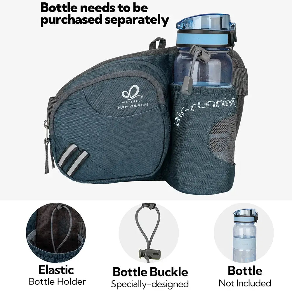 WATERFLY Fanny Pack Waist Bag For Women Men With Water Bottle Holder Hiking Belt Bum Bags For Running Walking DogWalking Travel