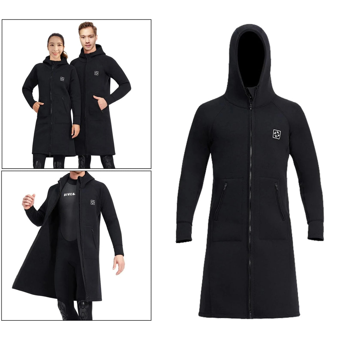 3mm Men's and Women's All-in-one Diving Long Trench Coat Waterproof Cold Proof Sun Proof Hooded Diving Jacket Neoprene Surf - 24 Hour Sport